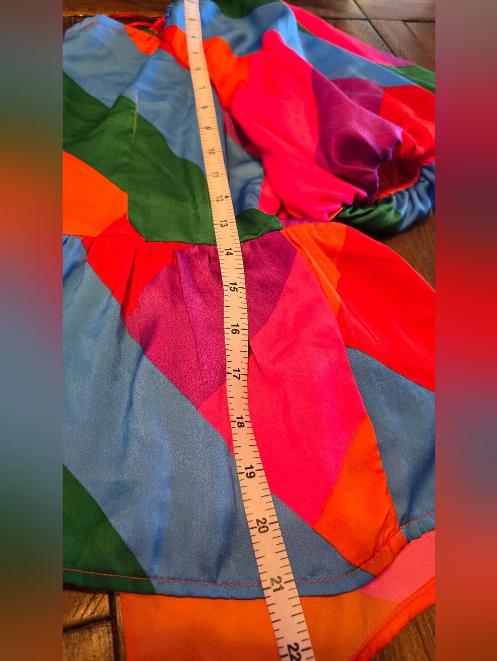 Skies Are Blue Multicolor Geometric Puff Sleeve Peplum Wrap Top Small - Picture 13 of 13
